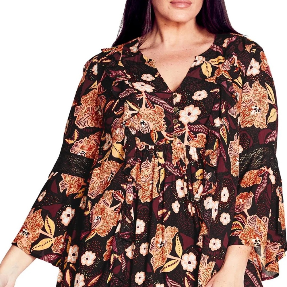 Aveology Black and Orange Floral Blouse